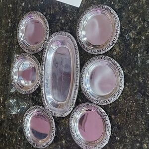 Vintage Set Of 6 and 1 Oval Silver Plated Coaster Appetizer Plates WMF Cromargan